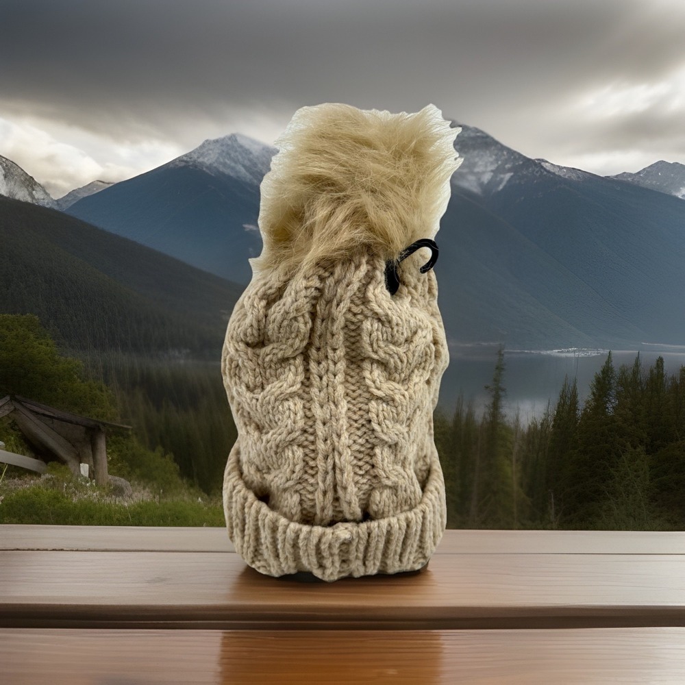 Time and Tru Cable Knit Beanie Winter Hat Faux‎ Fur Pom Tan One Size New